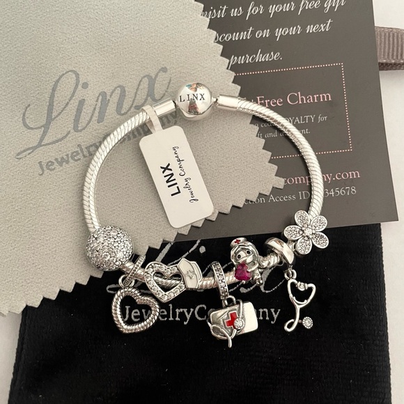 Linx Snake Chain Bracelet with Nurse Themed Charms 925 sterling silver - Picture 4 of 6